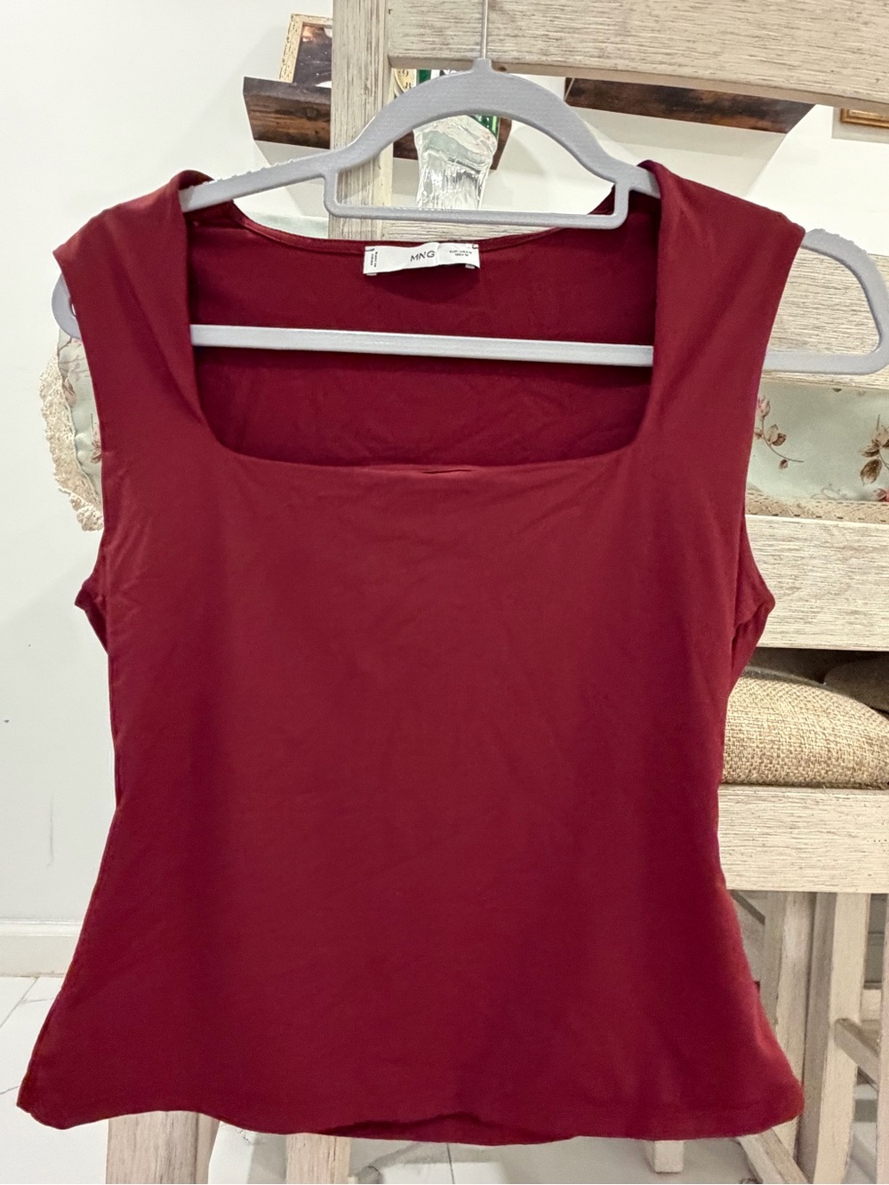Mango Sleeveless Square Neck Tank Top - Burgundy